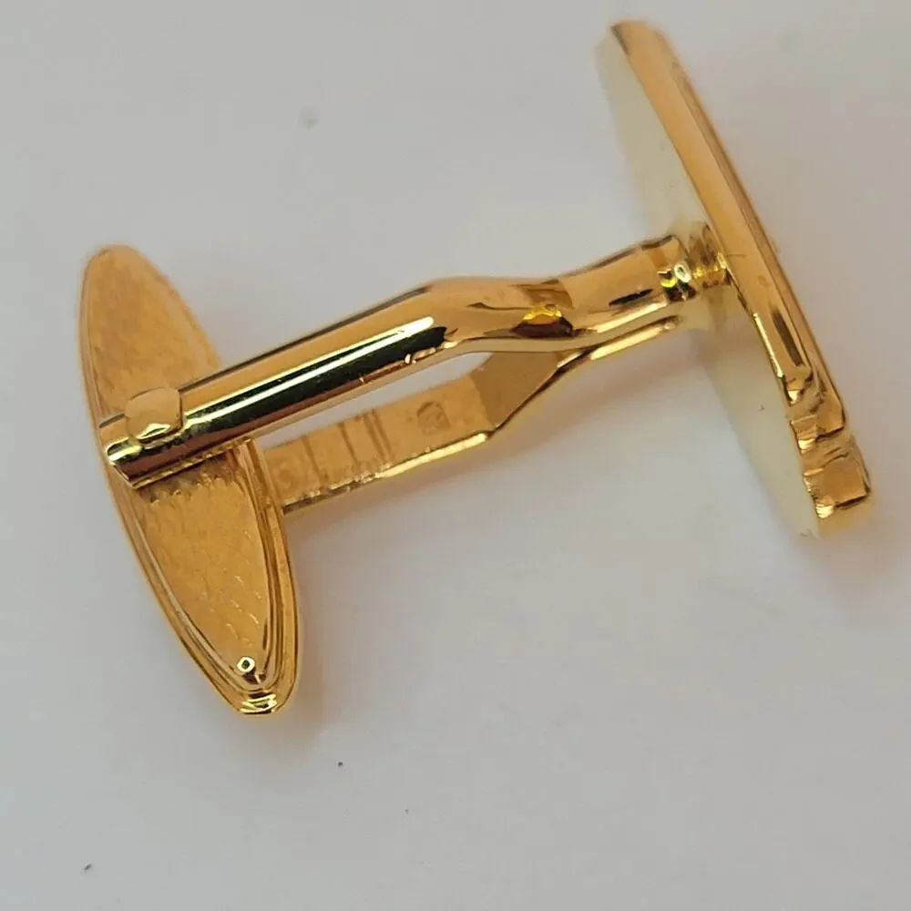 Dunhill D Cufflinks Gold Tone Logo Oval Designer Logo Vintage Retro Geometric